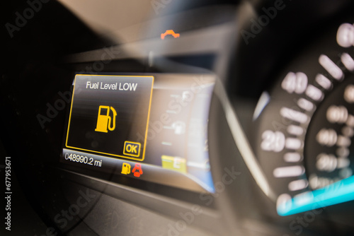 Modern car dashboard showing gauges