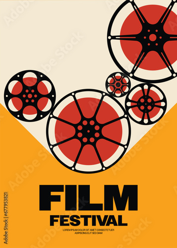 Movie and film festival poster template design background modern vintage retro style with film reel