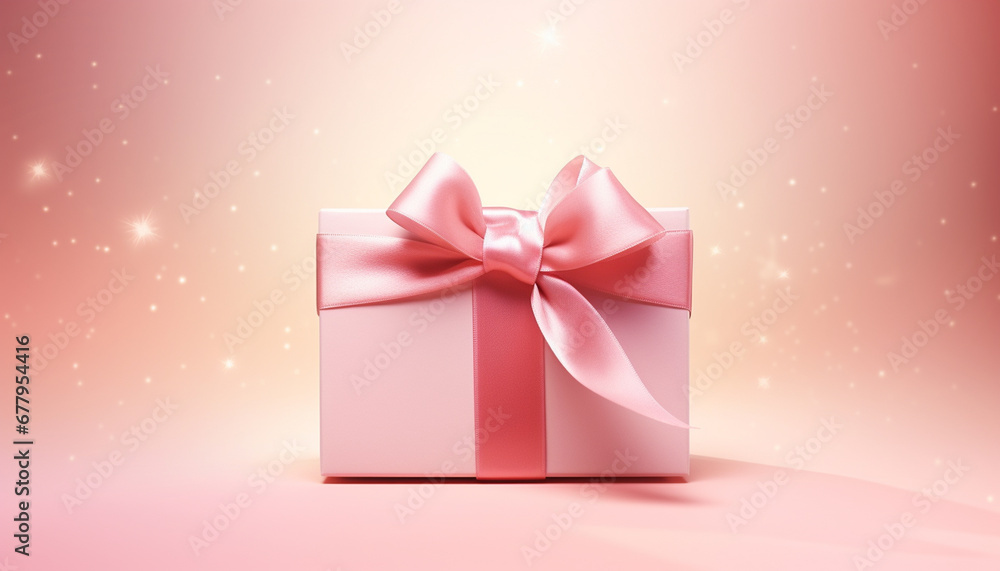 pink gift box with ribbon and snow pink gift box with ribbon and snow