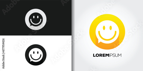 smile bubble chat logo set