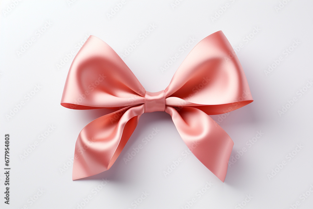 Naklejka premium Decorative pink bow on white background, top view. 3d render
