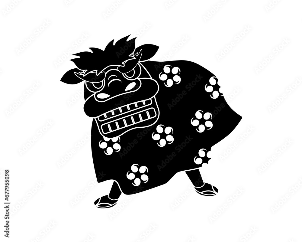 Obraz premium コミカルな一人立ち獅子舞のシルエットイラスト