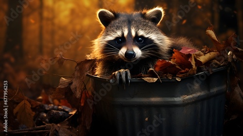 Raccoon Caught Digging Through The Trash.  Generated with AI.