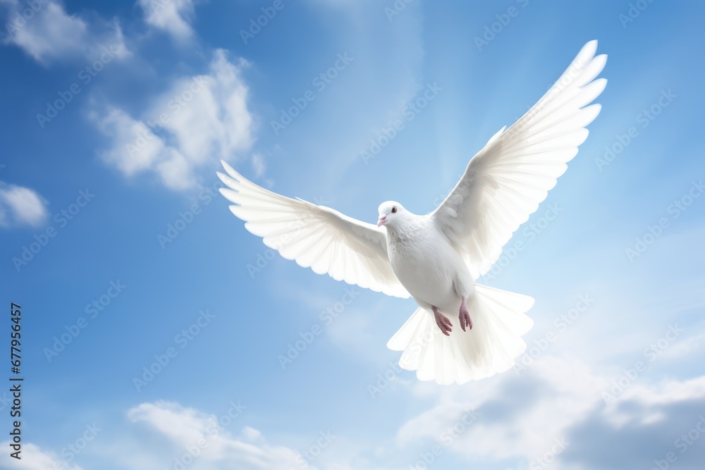 Dove in the air with wings wide open in-front of the sun Dove in the air with wings wide open in-front of the sun