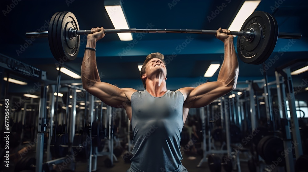 Man Lifting Weights Barbell At The Gym. Generated with AI. Man Lifting Weights Barbell At The Gym. Generated with AI.