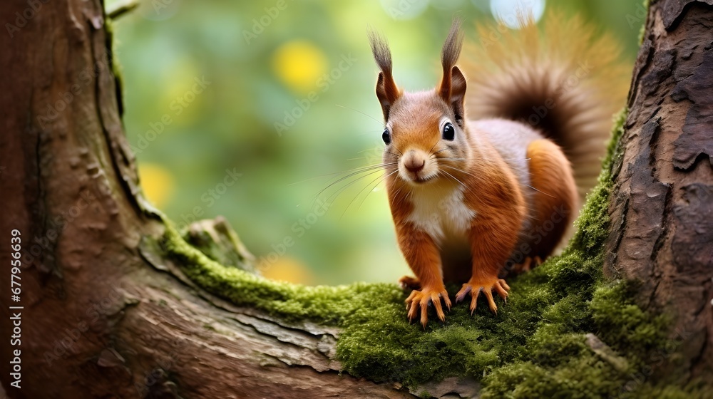Squirrel Looking Out While Perched On A Tree In Nature. Generated with AI. Squirrel Looking Out While Perched On A Tree In Nature. Generated with AI.