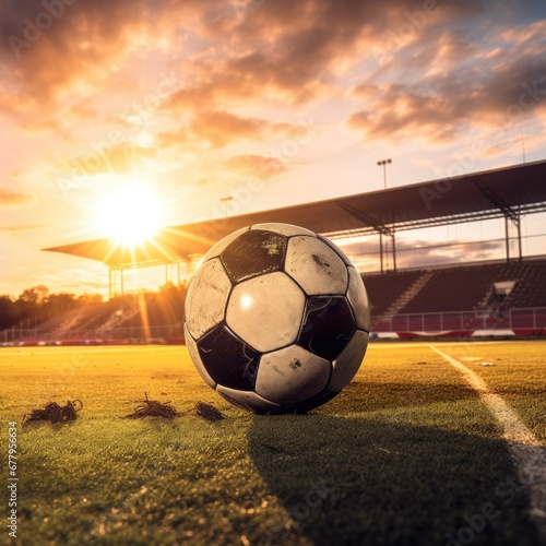 Football in goal with sun set © somkanokwan
