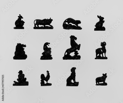 Black Chinese Zodiacs 3d render isolated on white background