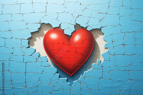 red heart on the blue wall