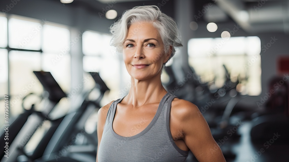 Fototapeta premium Active Mature Woman Achieving New Year's Fitness Goals