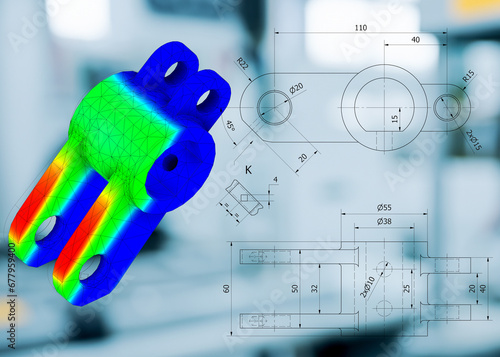 Foto FEM analysis on metal mechanical joints to calculate resistance, stress, and for