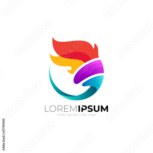 torch logo with a circular appearance and a colorful 3D appearance