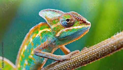 close up macro shot of a chameleon, Head shot of a veiled chameleon, Chamaeleo calyptratus. AI Generated. © ImagineWorld