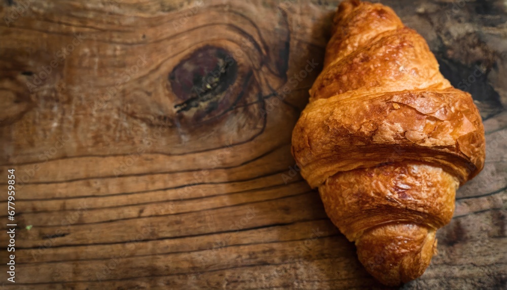 freshly baked croissants on grey wooden table, copy space background. AI Generated.