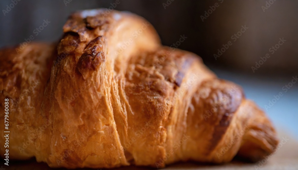 Close up delicious fresh baked croissant on black background. French pastry. AI Generated. Close up delicious fresh baked croissant on black background. French pastry. AI Generated.