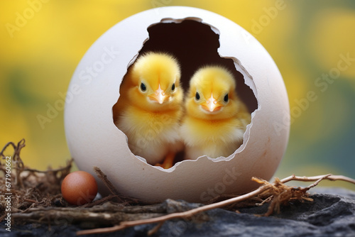 two little chickens and eggs, love