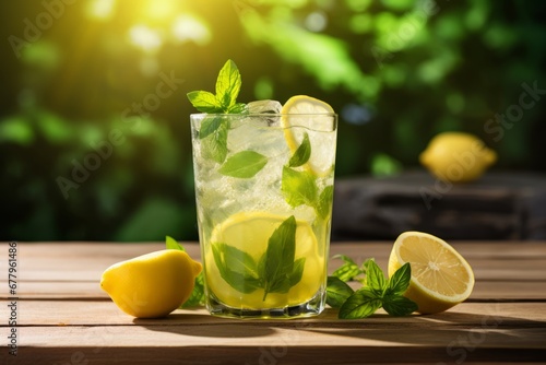The Perfect Summer Beverage: A Vibrant and Refreshing Basil Lemon Cooler on a Rustic Table