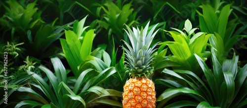 isolated background of nature a white pineapple stands out among the green plants its vibrant orange color enticing anyone craving a healthy tropical fruit for eating photo