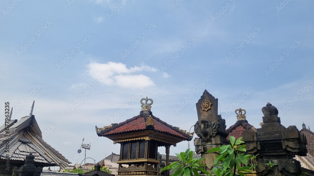 Traditional Balinese temple. Used as a place of worship and worship. Using wood and stone as materials. Straw is used as roof covering. Traditional Balinese temple. Used as a place of worship and worship. Using wood and stone as materials. Straw is used as roof covering.
