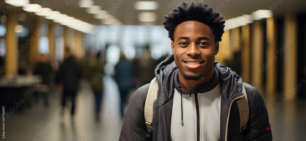 Smiling students at the university campus with copy space, The concept of happiness in learning Smiling students at the university campus with copy space, The concept of happiness in learning