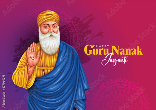 happy Guru Nanak Jayanti festival greeting card design. India Hindu Sikh celebrating birthday of Guru Nanak Dev. abstract vector illustration.