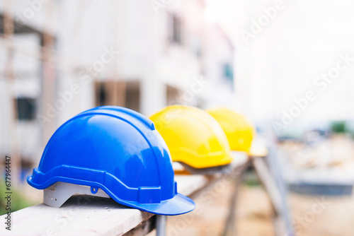 helmet use on construction sites and the underlying safety first idea for workers, copy space for text.