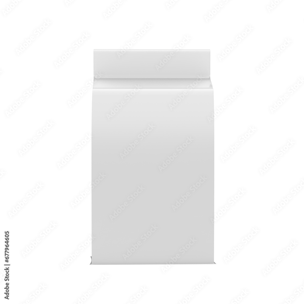 blank white doypack front view 3d rendering transparent image. blank white doypack front view 3d rendering transparent image.