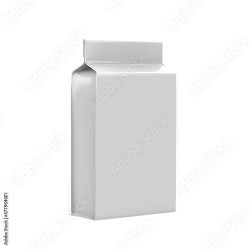 blank white doypack orthographic view 3d rendering transparent image.