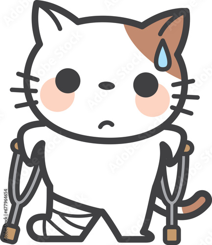 松葉杖で立っているネコのキャラクター