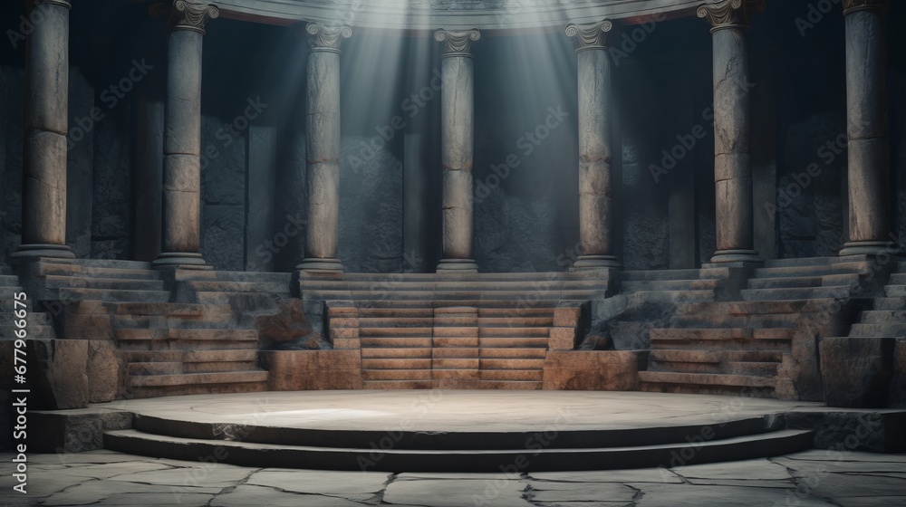 Obraz premium Background podium column 3d roman luxury greek white ancient display product classic. Podium platform background column pillar stage minimal stand beauty design greece render scene plant cosmetic rome