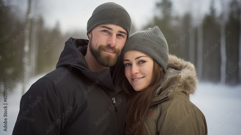 Warm Embrace: Affectionate Couple in Winter Attire Warm Embrace: Affectionate Couple in Winter Attire