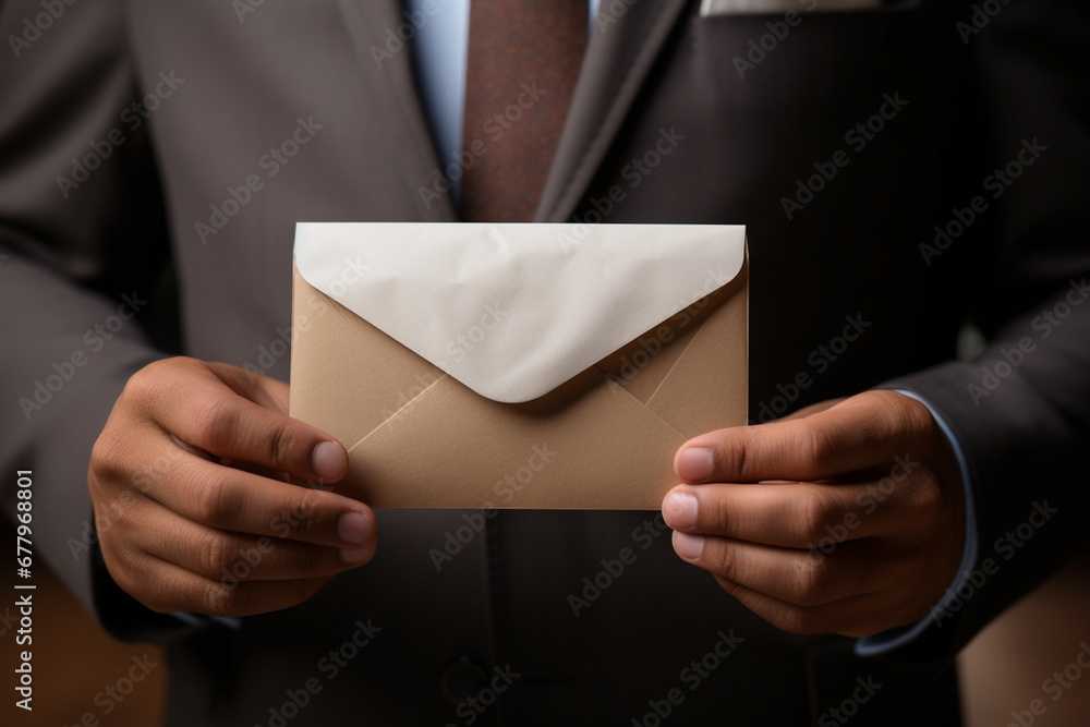 close up businessman holding a letter bokeh style background close up businessman holding a letter bokeh style background