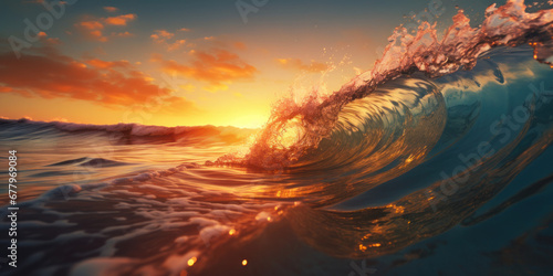 Ocean Waves on the beach and sunset © wiparat