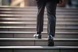 a business man walking up the steps bokeh style background