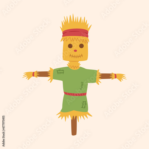 Scarecrow on stick flat illustration