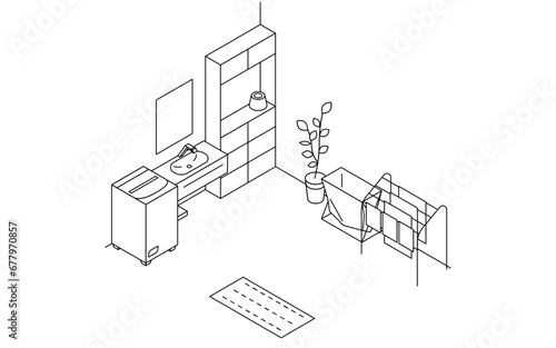 Find a room for rent: Laundry room, washing machine and sink simple isometric
