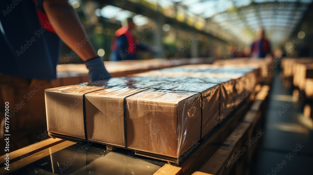 Many cardboard boxes, the movers are going to unload the car with mail delivery. Mail delivery service, movies workers Many cardboard boxes, the movers are going to unload the car with mail delivery. Mail delivery service, movies workers