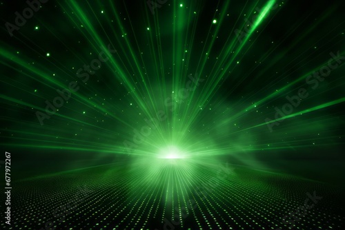 Shining Green Stars Background with Light Rays, Abstract light background with bokeh 