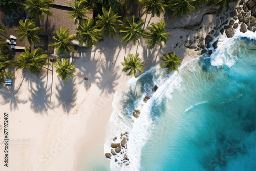 Aerial delight A beachside haven with swaying palms and serene waters. AI Generative vacation dreams from above.