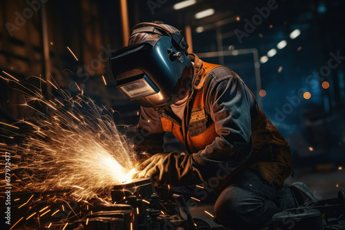 Skilled labor Handymen in the workshop weld and grind, sparks adding light to their craftsmanship. AI Generative marvel in the realm of metalworking.