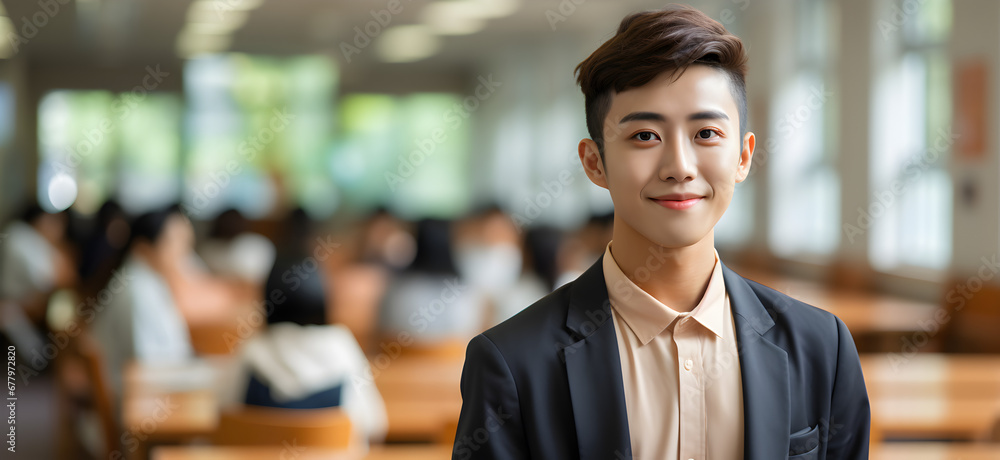 Obraz premium Asian man student smiling at camera in university