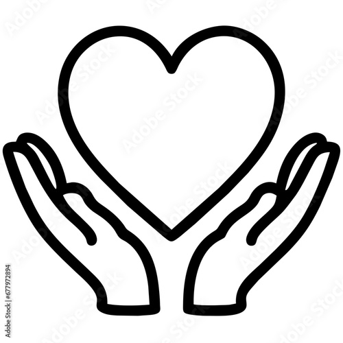 Black and white line drawing of a hand with a heart on it.
