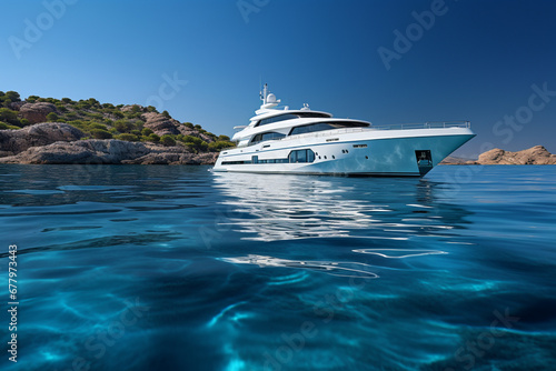 a luxury white yacht in the ocean © toonsteb