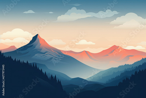 Abstract mountain and tree lanscape paper cut background.