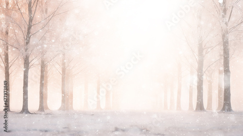 winter background, landscape in snowfall, trees in the forest nature view in cold weather, white abstract seasonal nature background january calendar photo
