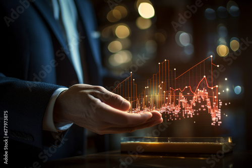 businessman investor hand touching a digital stock graph bokeh style background