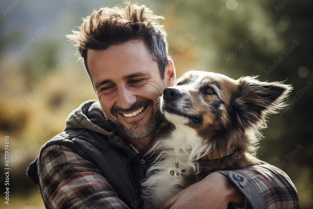 close up of a man hugging his dog bokeh style background close up of a man hugging his dog bokeh style background