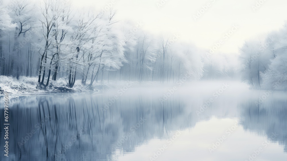 forest frost environment foggy frosty illustration beautiful reflection, cold snow, season background forest frost environment foggy frosty