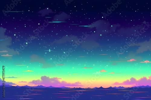 Pixel Art Star Sky at Sunset Time.
