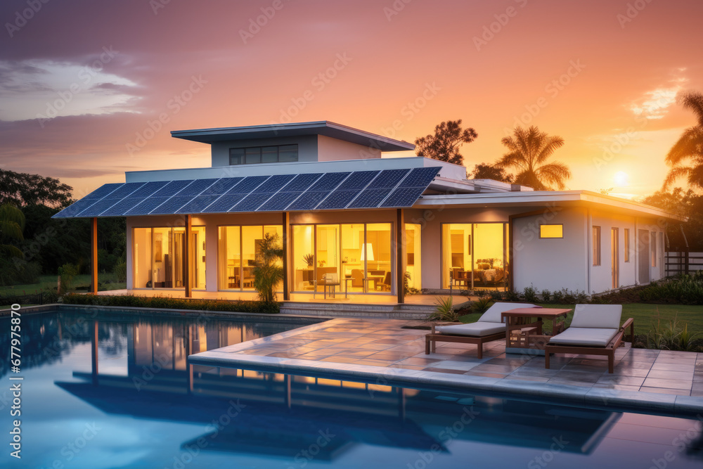 Constructed homes with solar panels on the roof.